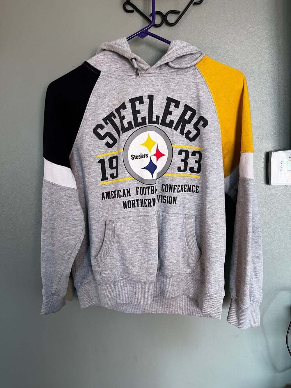 Pittsburgh Steelers Women's Empire Pullover Grey Fleece Hoodie